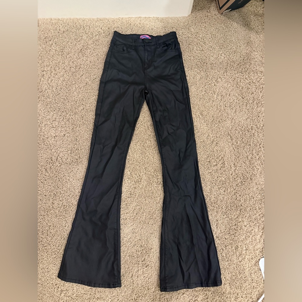 Edikted Luna Faux Leather Flare Jeans